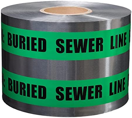 Warning Tape - Aluminum Green "Buried Sewage Line" , 6", 300 Meter